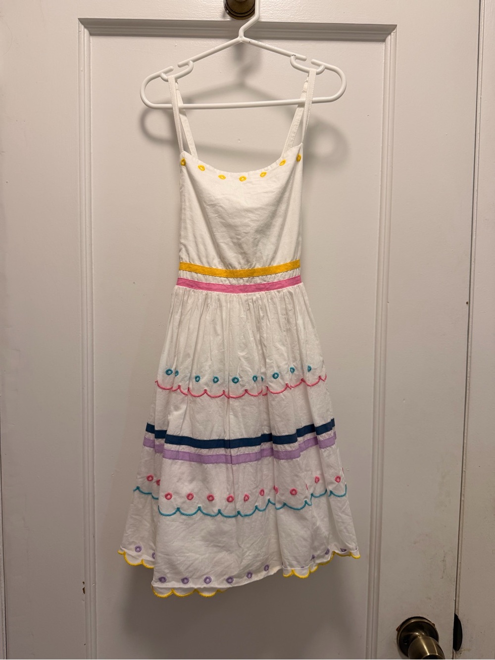 Boden White Sundress with Multicolor Embroidery